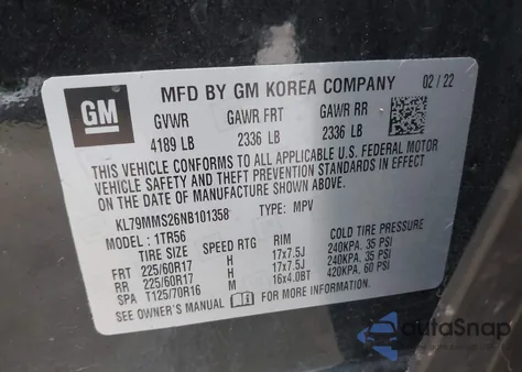 2022 Chevrolet Trailblazer Fwd Ls из США, поврежденный, VIN KL79MMS26NB101358